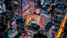 aerial photo of cityscape at night